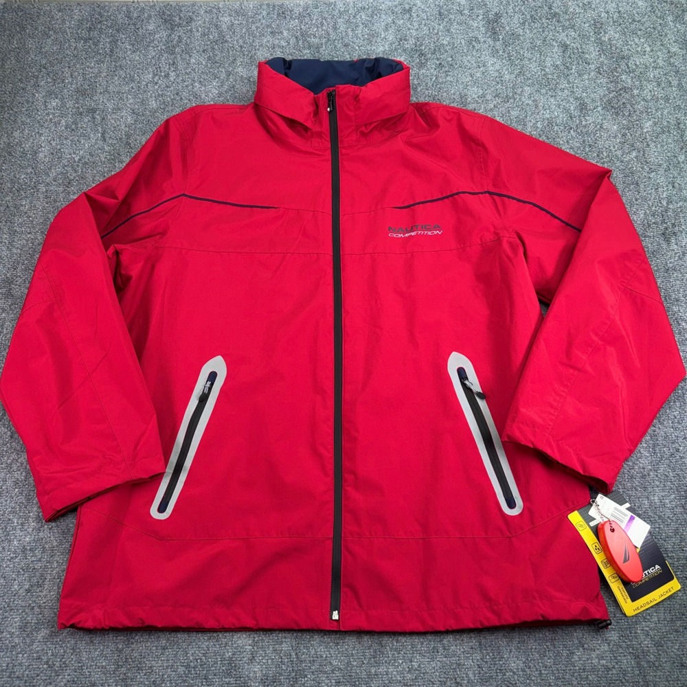 Nautica Jacket Mens XXL Red Competition‎ Headsail Rollaway Hood Water Resistant